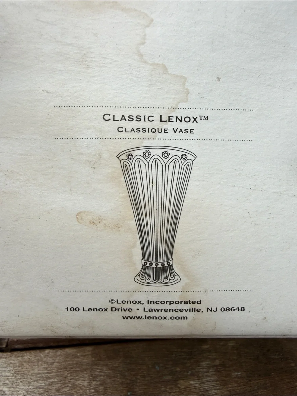 Classic Lenox Classique Ivory Fluted Ceramic Vase with Gold Accent